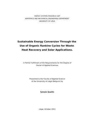 Sustainable Energy Conversion Through the Use of Organic Rankine Cycles for Waste Heat Recovery and Solar Applications