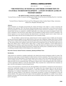 “The Potential of Festivals and Their Contribution to Cultural Tourism Development – a Study on Dhanu Jatra in Western Odisha”