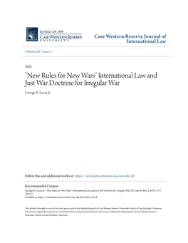 International Law and Just War Doctrine for Irregular War George R