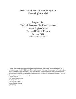 Observations on the State of Indigenous Human Rights in Mali