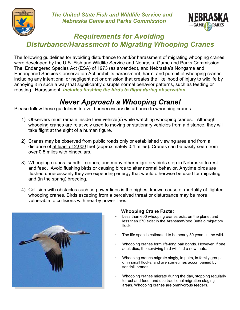 Whooping Crane Disturbance Guidelines