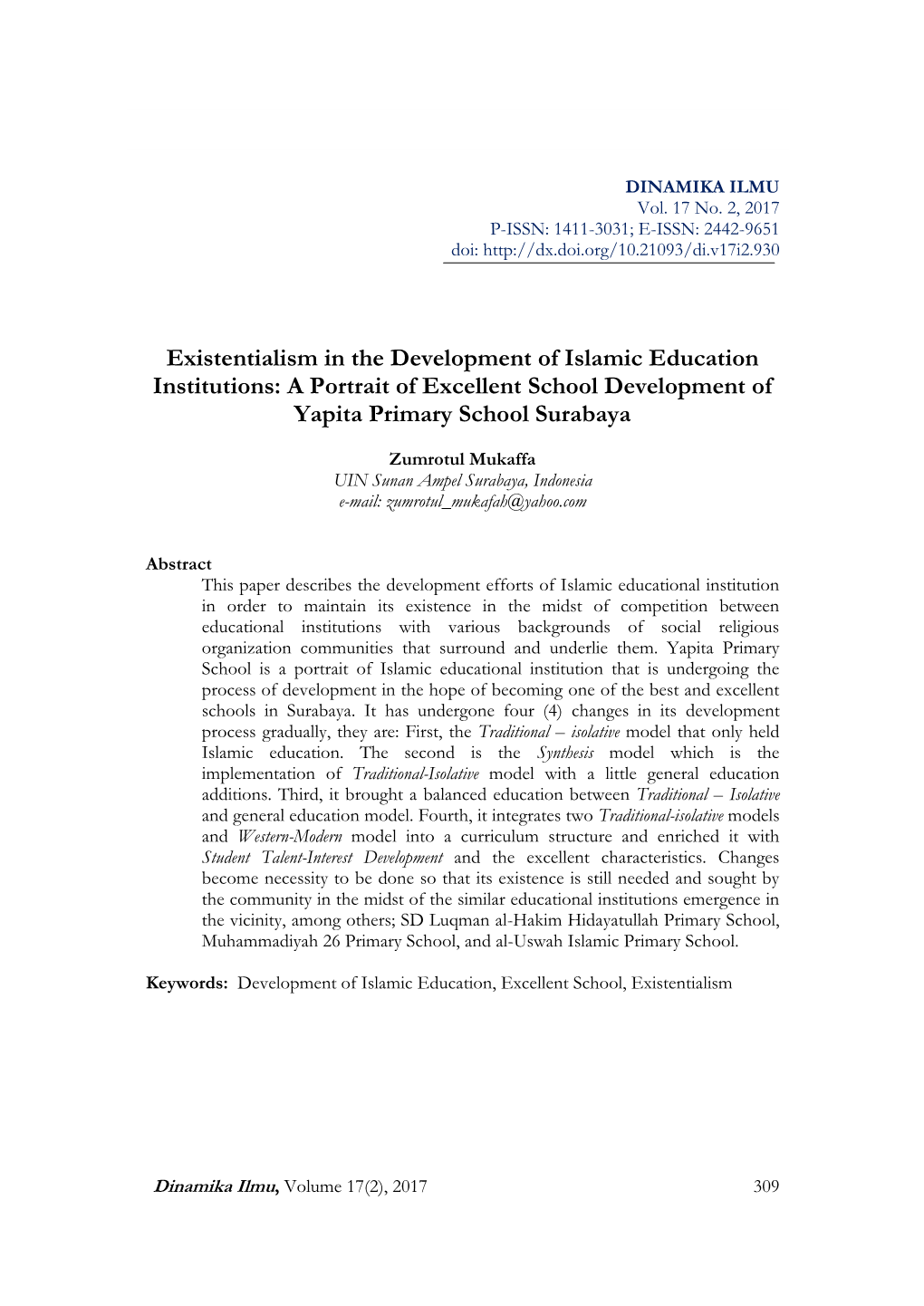 Existentialism in the Development of Islamic Education Institutions