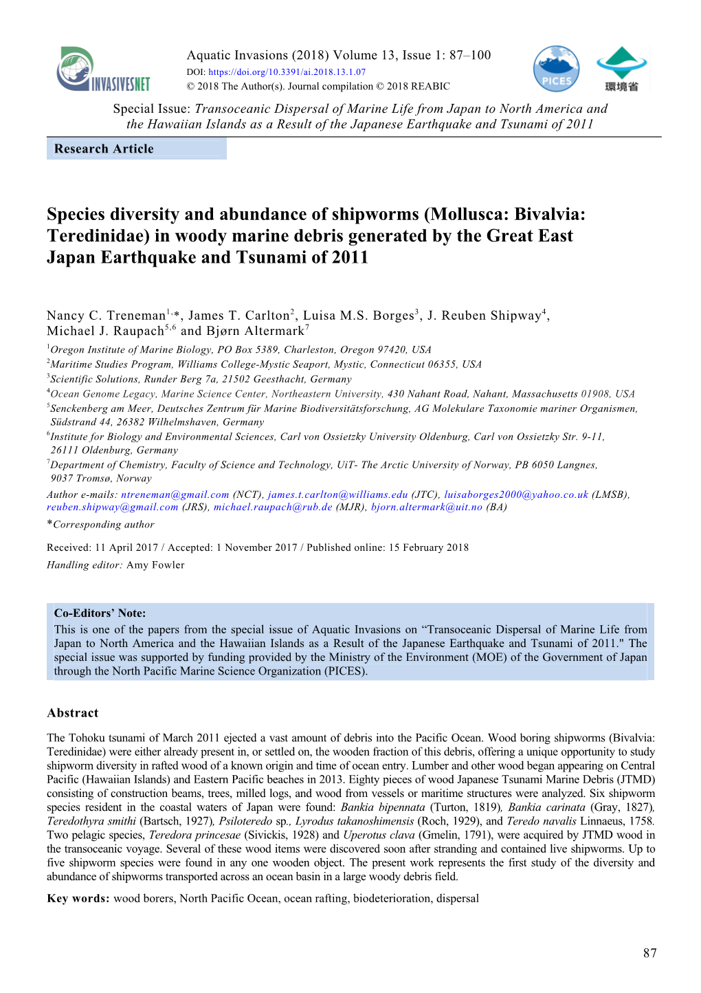 Species Diversity and Abundance of Shipworms