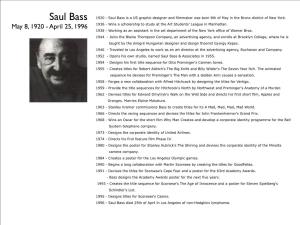 Saul Bass 1920 - Saul Bass Is a US Graphic Designer and Filmmaker Was Born 8Th of May in the Bronx District of New York