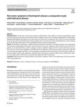 Non-Motor Symptoms in Huntington's Disease: a Comparative Study with Parkinson's Disease