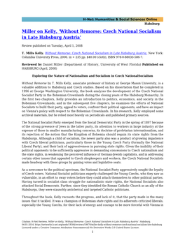Without Remorse: Czech National Socialism in Late Habsburg Austria'