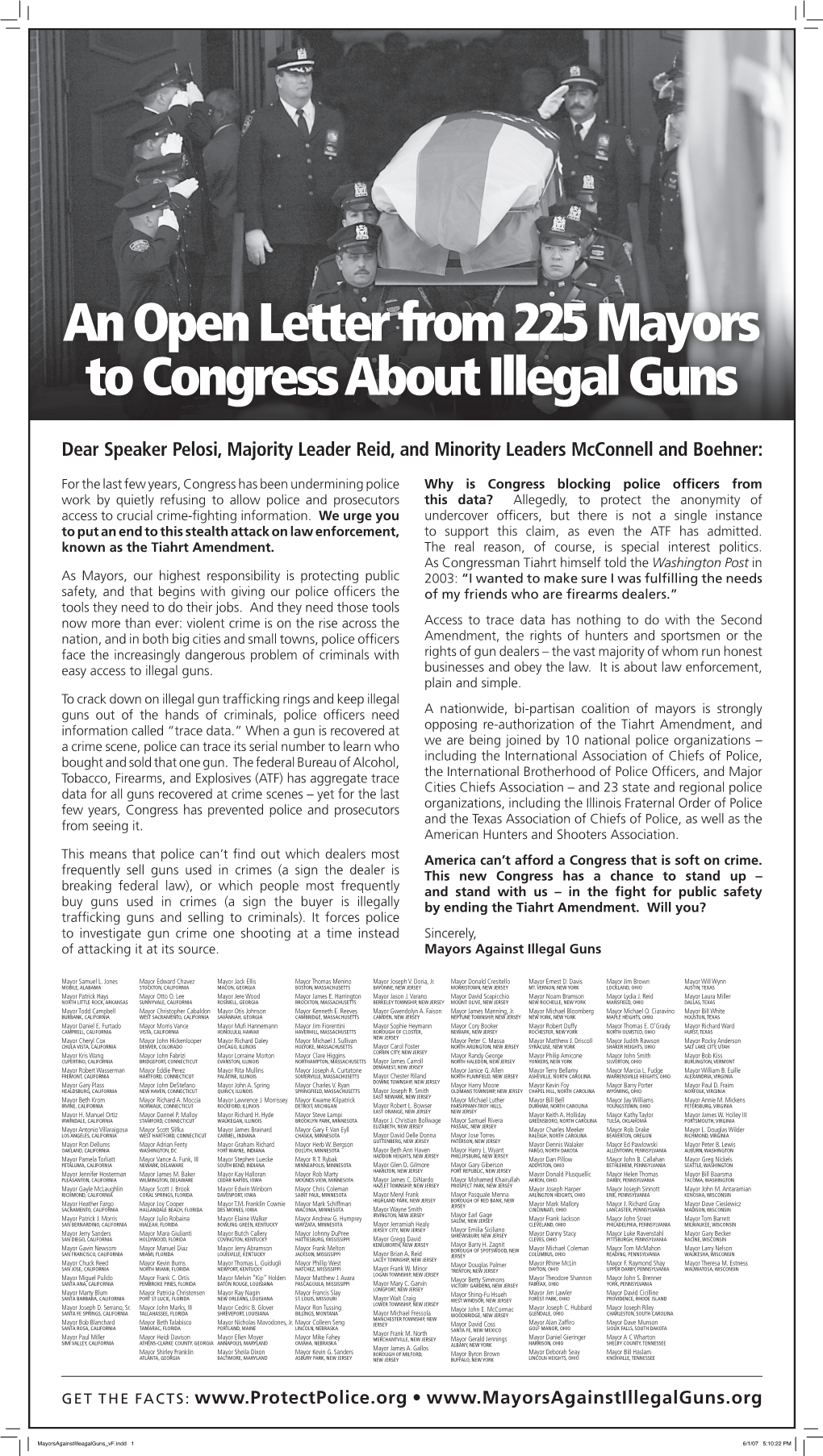 An Open Letter from 225 Mayors to Congress About Illegal Guns