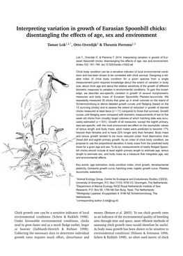 Interpreting Variation in Growth of Eurasian Spoonbill Chicks: Disentangling the Effects of Age, Sex and Environment