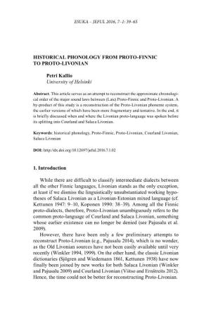 Historical Phonology from Proto-Finnic to Proto-Livonian
