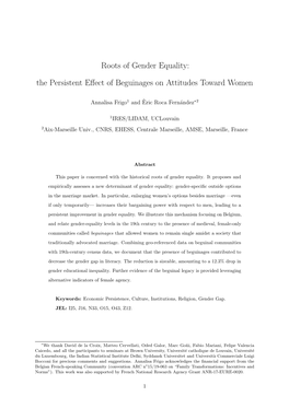 Roots of Gender Equality: the Persistent Eﬀect of Beguinages on Attitudes Toward Women