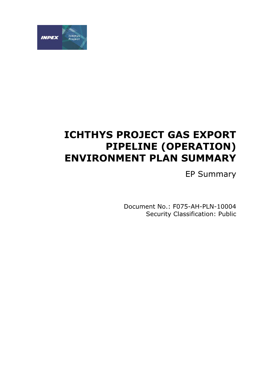 Ichthys Project Gas Export Pipeline (Operation) Environment Plan Summary