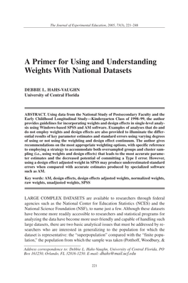 A Primer for Using and Understanding Weights with National Datasets