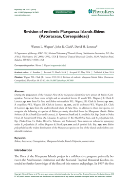 Revision of Endemic Marquesas Islands Bidens (Asteraceae