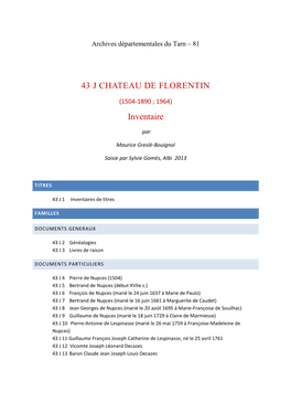 43 J CHATEAU DE FLORENTIN Inventaire