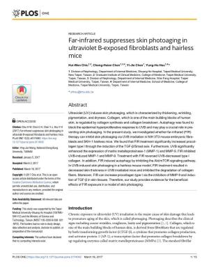 Far-Infrared Suppresses Skin Photoaging in Ultraviolet B-Exposed Fibroblasts and Hairless Mice