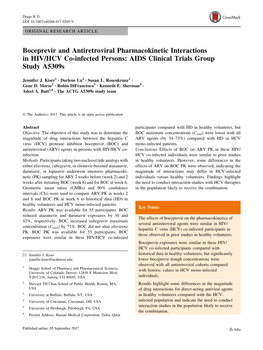 Boceprevir and Antiretroviral Pharmacokinetic Interactions in HIV/HCV Co-Infected Persons: AIDS Clinical Trials Group Study A5309s