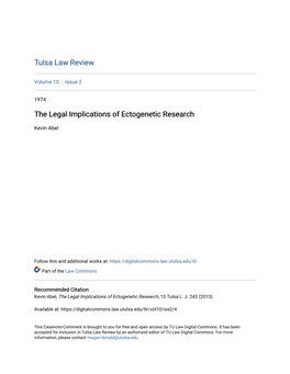 The Legal Implications of Ectogenetic Research