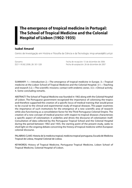 The School of Tropical Medicine and the Colonial Hospital of Lisbon (1902-1935)