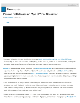 Passion Pit Releases an "App EP" for &lt;I&gt;Gossamer&lt;/I&gt; | the Creators