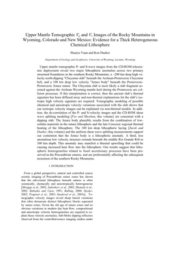 Upper Mantle Tomographic Vp and Vs Images of the Rocky Mountains in Wyoming, Colorado and New Mexico: Evidence for a Thick Heterogeneous Chemical Lithosphere