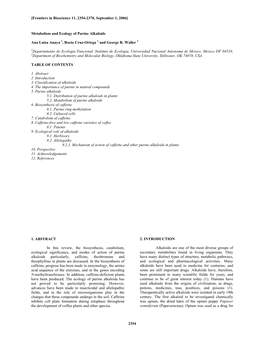 2354 Metabolism and Ecology of Purine Alkaloids Ana Luisa Anaya 1