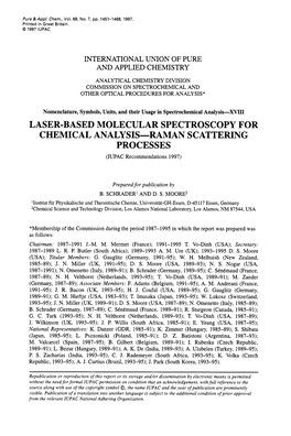 LASER-BASED MOLECULAR SPECTROSCOPY for CHEMICAL ANALYSIS-RAMAN SCATTERING PROCESSES (IUPAC Recommendations 1997)