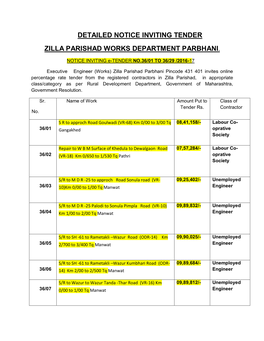 Detailed Notice Inviting Tender Zilla Parishad