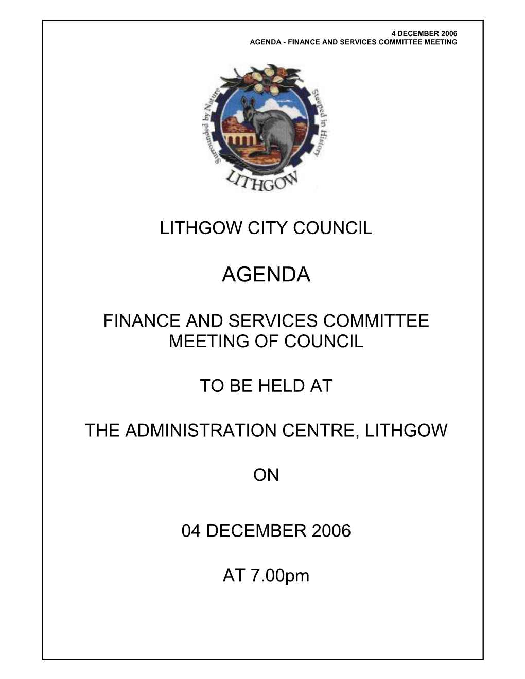 Agenda - Finance and Services Committee Meeting