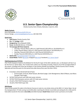 U.S. Senior Open Championship Omaha Country Club | Omaha, Nebraska | July 8-11, 2021