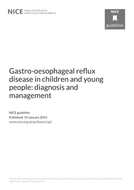 Gastro-Oesophageal Reflux Disease in Children and Young People: Diagnosis and Management