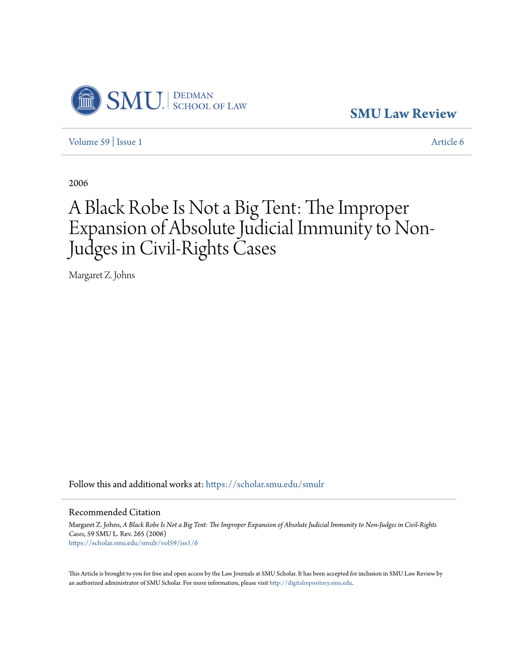 The Improper Expansion of Absolute Judicial Immunity to Non-Judges in Civil-Rights Cases, 59 SMU L
