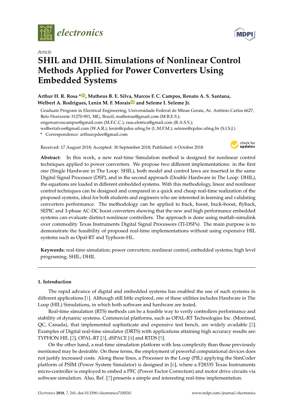 SHIL and DHIL Simulations of Nonlinear Control Methods Applied for Power Converters Using Embedded Systems