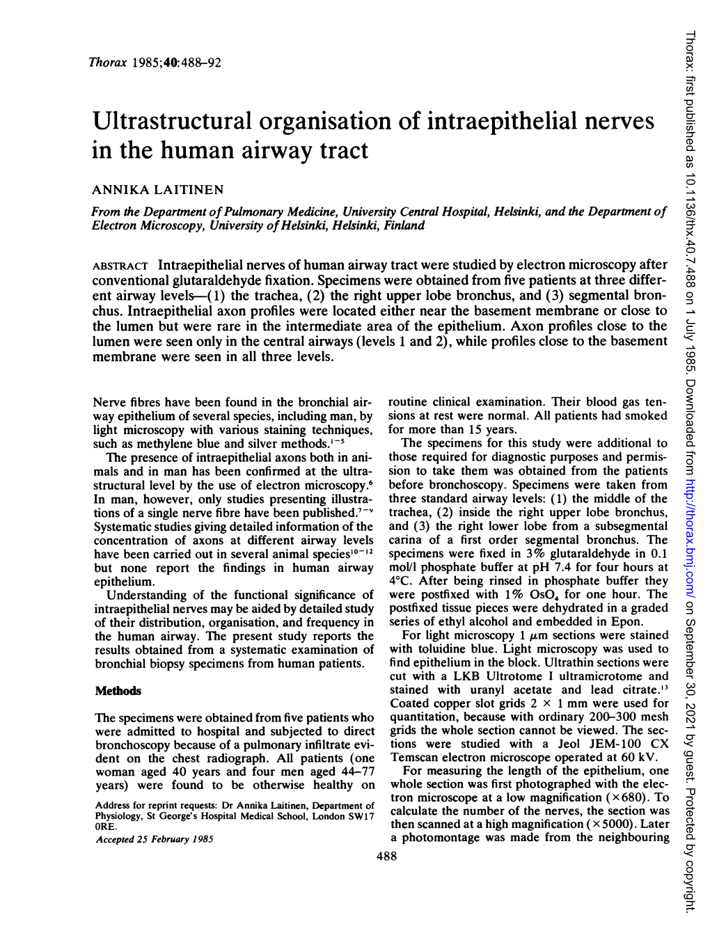 Ultrastructural Organisation of Intraepithelial Nerves in the Human Airway Tract