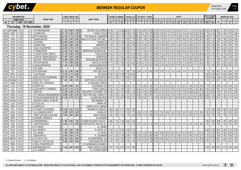 Midweek Regular Coupon 19/11/2020 10:26 1 / 3