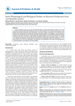 Some Physiological and Biological Studies on Reuterin Production