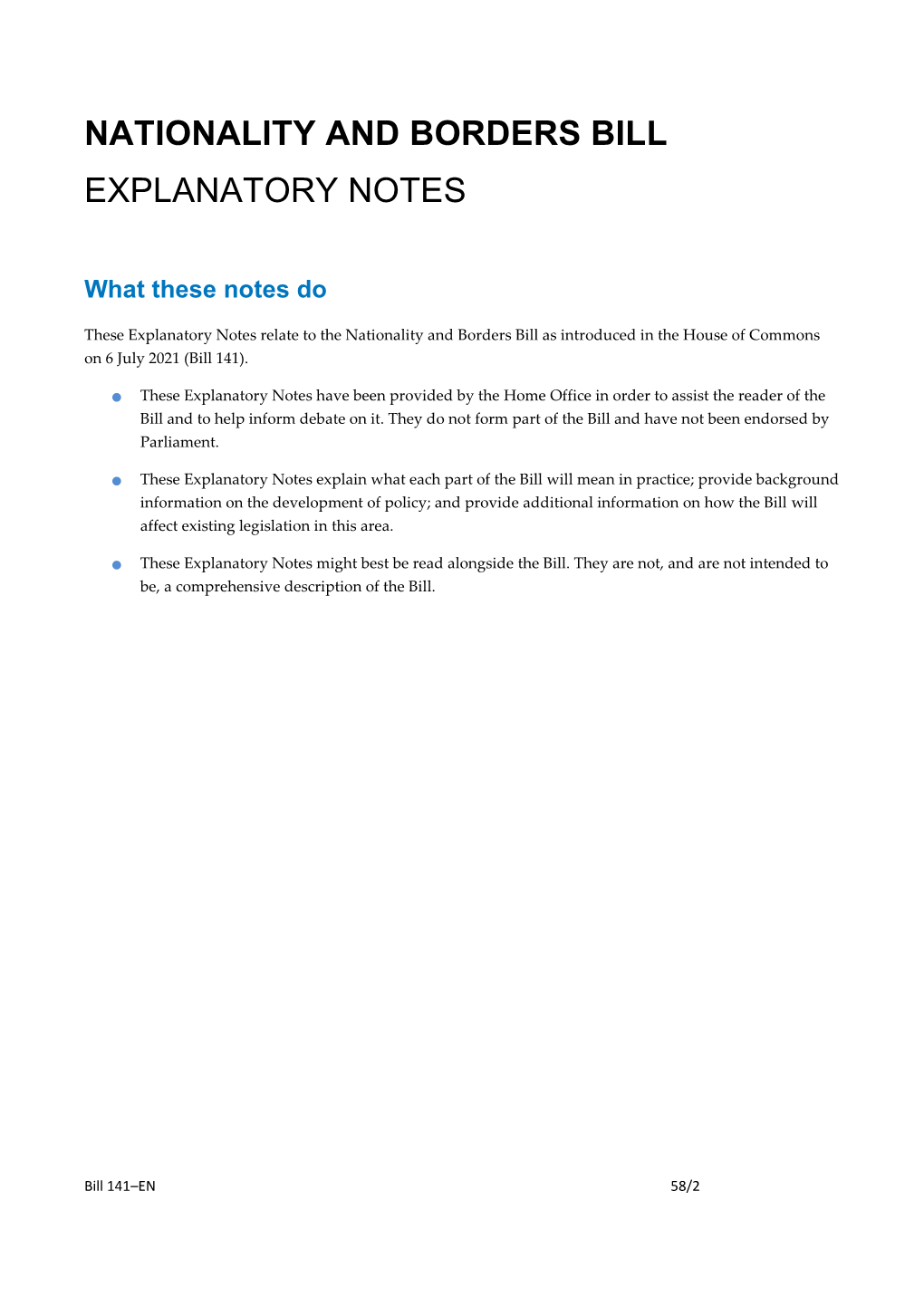 Nationality and Borders Bill Explanatory Notes