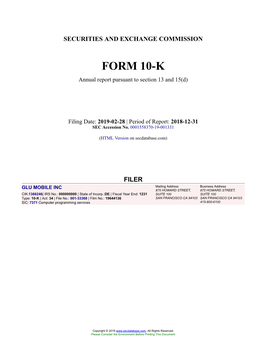 GLU MOBILE INC Form 10-K Annual Report Filed 2019-02-28