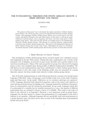 The Fundamental Theorem for Finite Abelian Groups: a Brief History and Proof