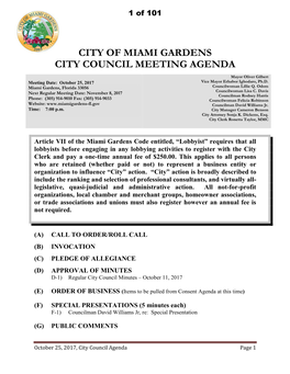City of Miami Gardens City Council Meeting Agenda