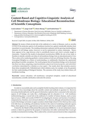 Content-Based and Cognitive-Linguistic Analysis of Cell Membrane Biology: Educational Reconstruction of Scientiﬁc Conceptions