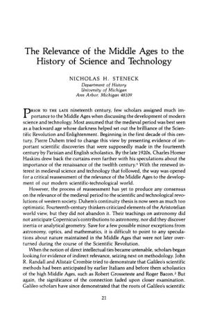 The Relevance of the Middle Ages to the History of Science and Technology