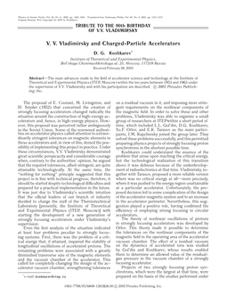 V. V. Vladimirsky and Charged-Particle Accelerators