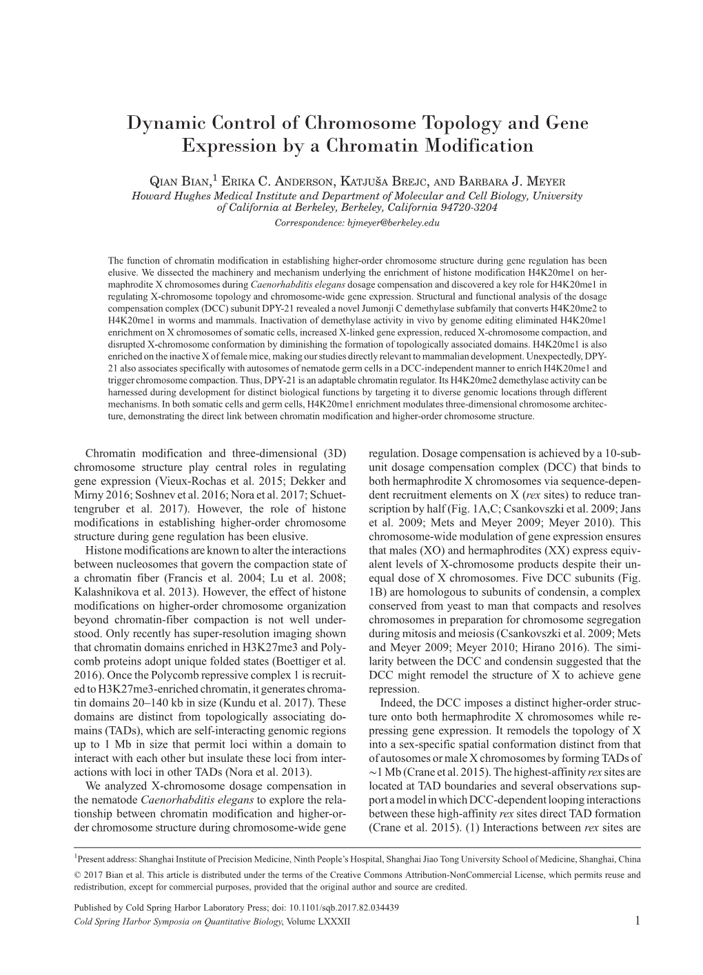 Dynamic Control of Chromosome Topology and Gene Expression by a Chromatin Modification