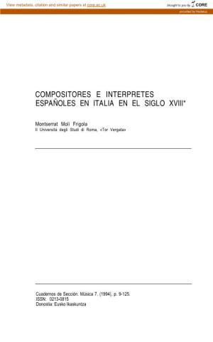 Compositores E Intérpretes Españoles En Italia En El Siglo XVIII