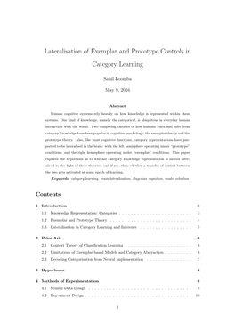 Lateralisation of Exemplar and Prototype Controls in Category Learning