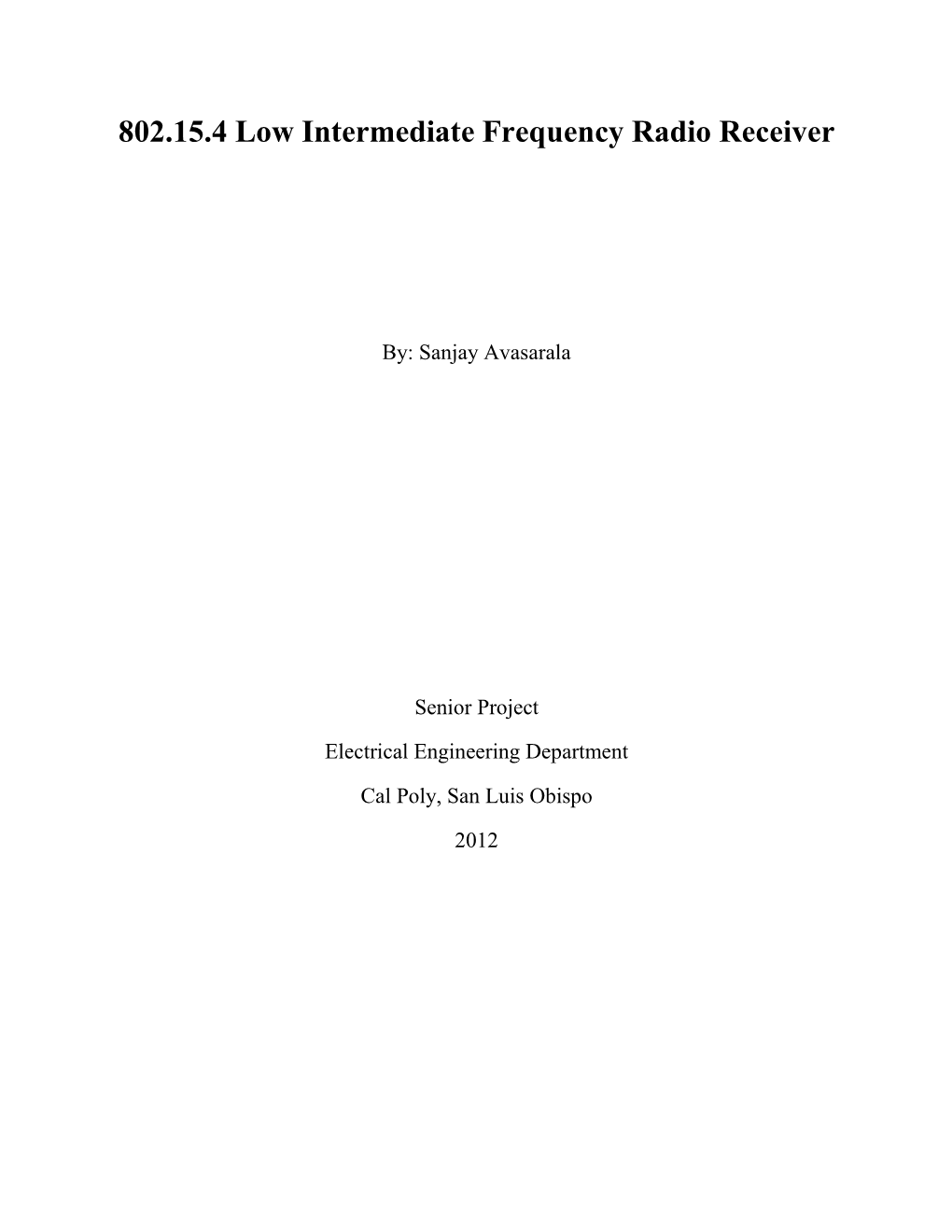 802.15.4 Low Intermediate Frequency Radio Receiver