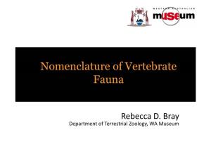 Nomenclature of Vertebrate Fauna