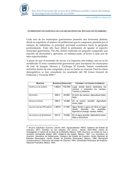 Compendio Estadístico De Los Municipios Del Estado De Guerrero