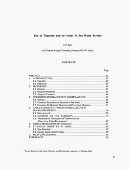 Use of Titanium and Its Alloys in Sea-Water Service