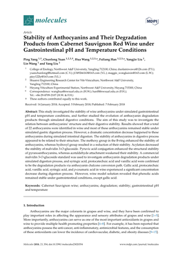 Stability of Anthocyanins and Their Degradation Products from Cabernet Sauvignon Red Wine Under Gastrointestinal Ph and Temperature Conditions